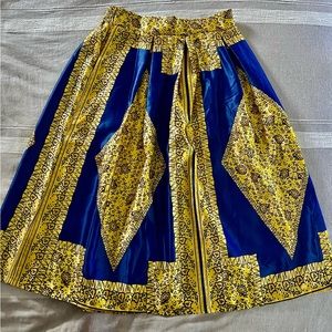 Blue and Yellow Printed satin skirt
